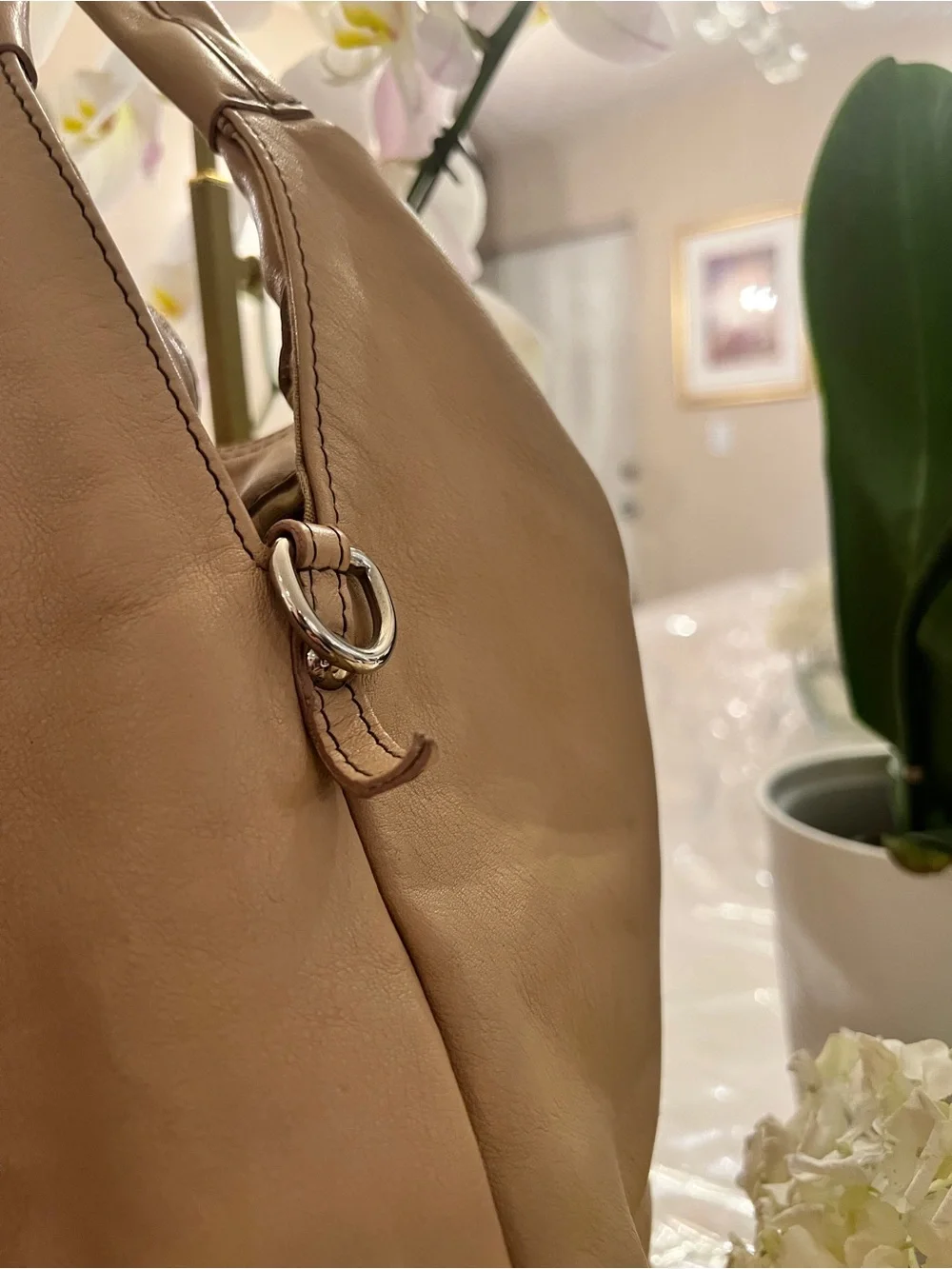 Furla Elisabeth Nude Tan Leather Hobo Shoulder Bag